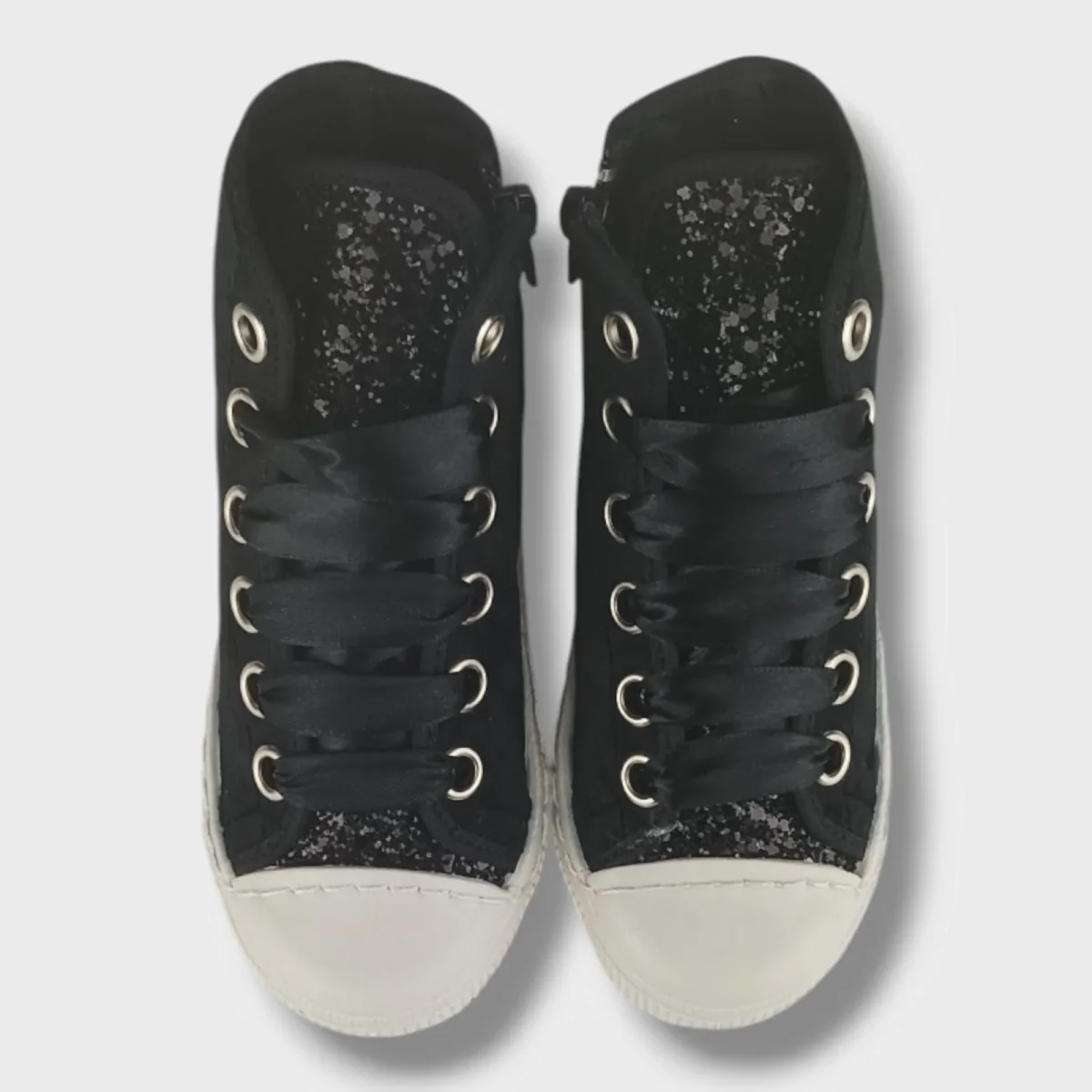 Scarpe SPINDOCTOR velluto nero e glitter con lacci in raso MADE IN ITALY 24 - 35 - immagine 6