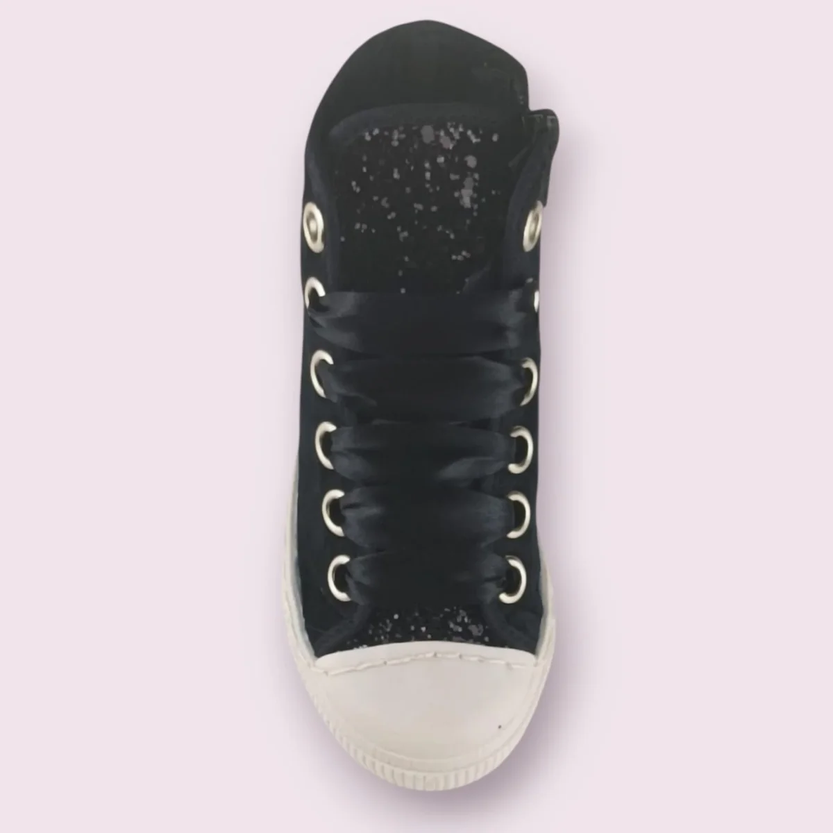 Scarpe SPINDOCTOR velluto nero e glitter con lacci in raso MADE IN ITALY 24 - 35 - immagine 9