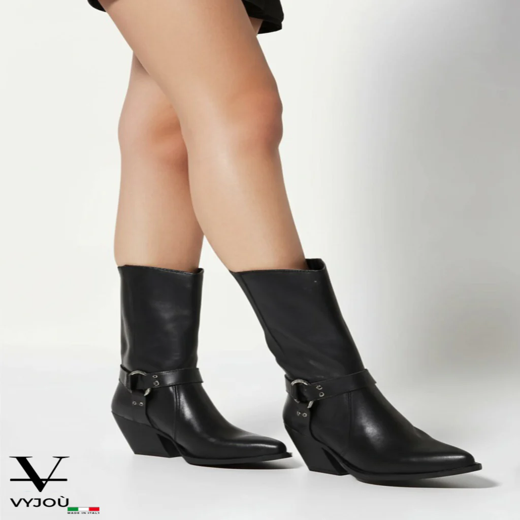 Stivaletto tacco GIUSY in Vera Pelle Nero - immagine 2