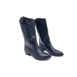 MARTY - Stivale Texano Camperos in VERA PELLE NERO con ricami in punta
