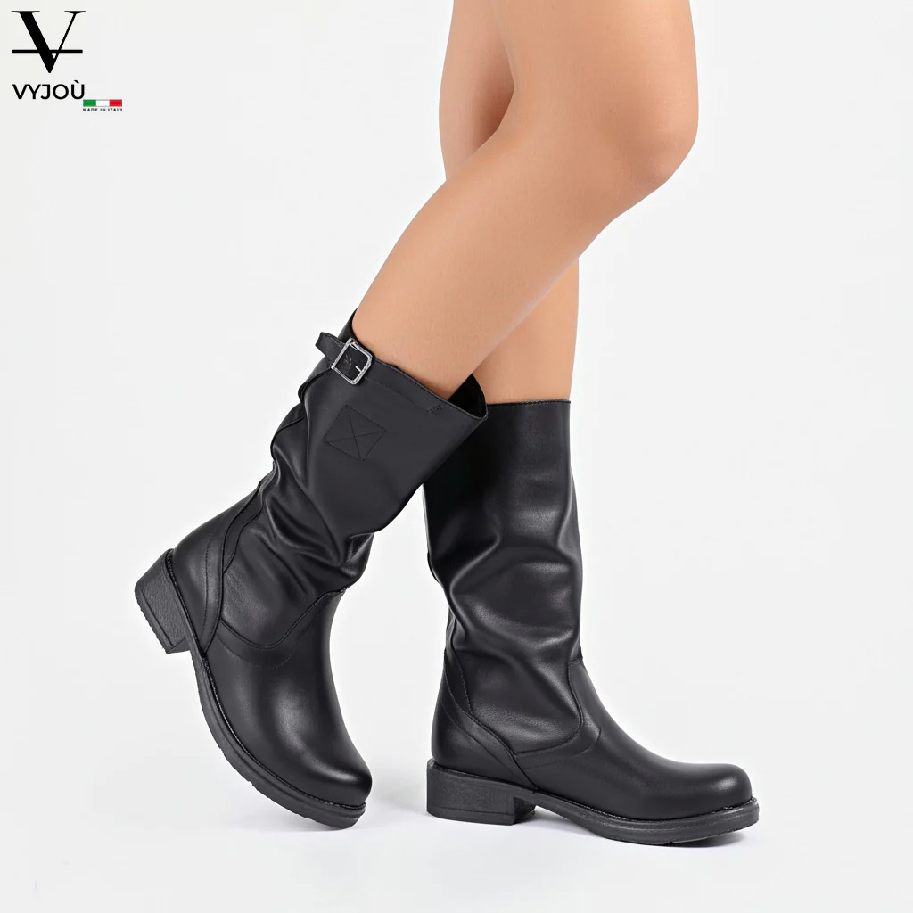 Stivale BIKER in Vera Pelle Nero