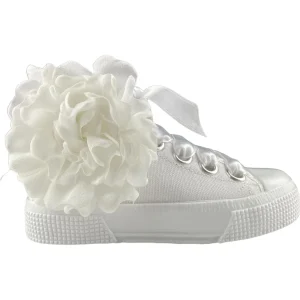 Scarpe SPINDOCTOR bianca con fiore lacci in raso