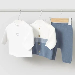 Completo MAYORAL neonato in filo panna e azzurro 1 mese - 18 mesi