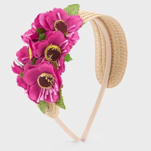 Cerchietto MAYORAL con raffia e fiori fuxia 2 anni - 10 anni