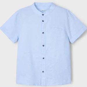 Camicia MAYORAL in lino colletto coreana azzurra 2 anni - 10 anni