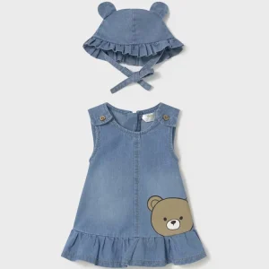 Abito e Cappello MAYORAL in jeans leggero con orsetto 1 mese - 18 mesi