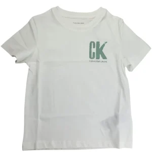 T-shirt CALVIN KLEIN bianca con logo verde 4 anni - 16 anni