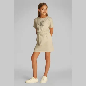 Abito CALVIN KLEIN scollatura sul retro e logo glitter beige 4 anni - 16 anni