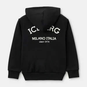 Felpa ICEBERG Milano nera unisex con zip 4 anni - 16 anni