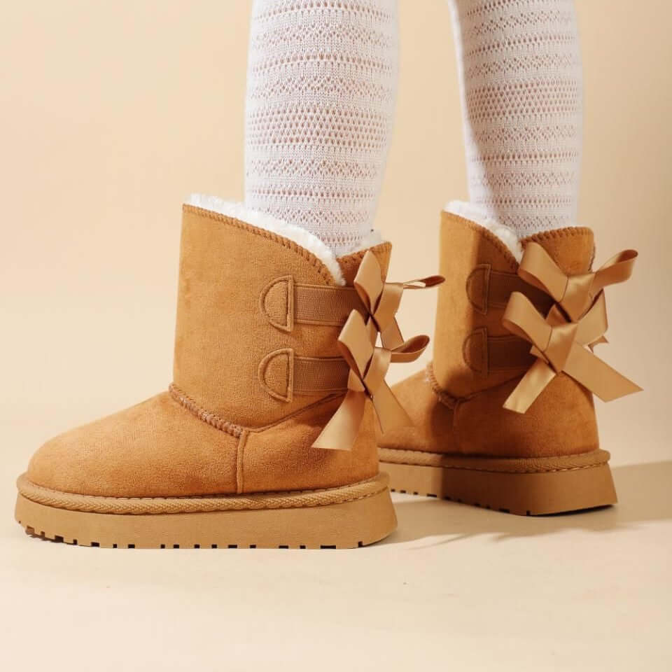 Stivali KS by SOFIA con ecopelliccia e fiocchi sul retro camel 25-36 - immagine 3