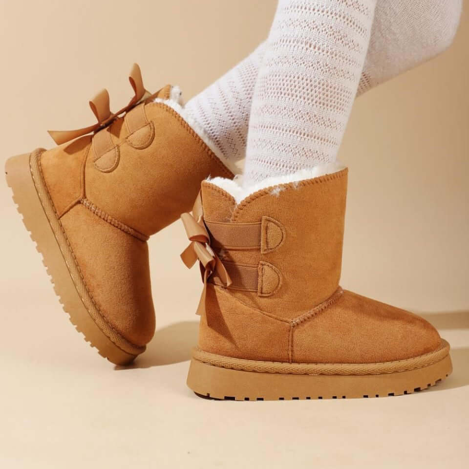 Stivali KS by SOFIA con ecopelliccia e fiocchi sul retro camel 25-36