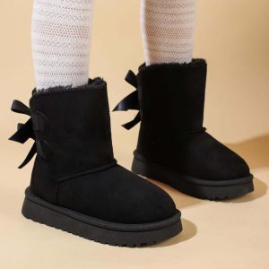 Stivali KS by SOFIA con ecopelliccia e fiocchi sul retro nero 25-36