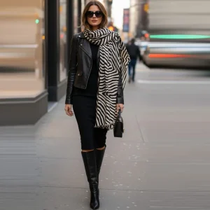 Sciarpone Sofia sporty panna e nero