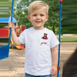 T-shirt GUESS bianca con orsetto nel taschino 3/6 mesi - 7 anni