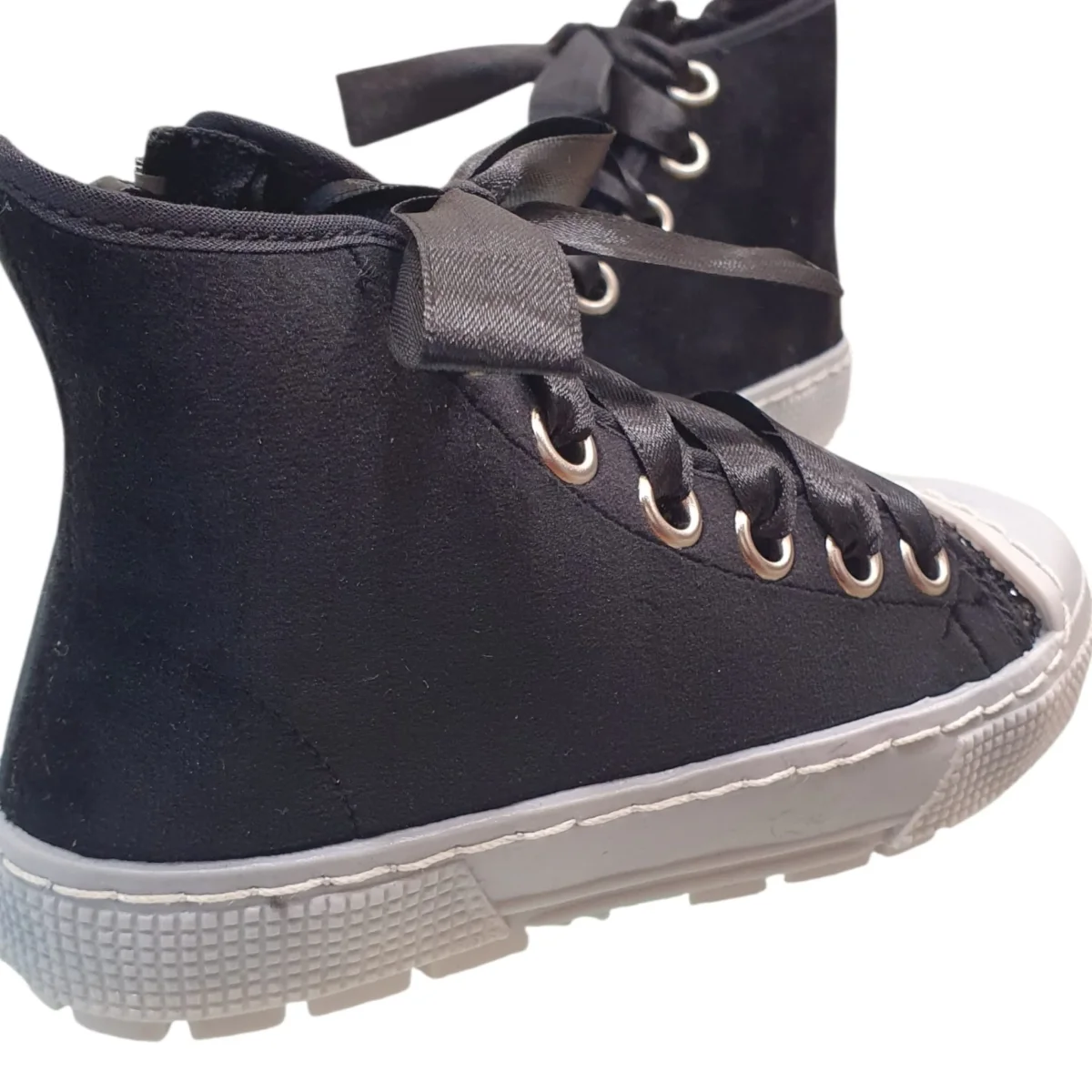 Scarpe SPINDOCTOR velluto nero e glitter con lacci in raso MADE IN ITALY 24 - 35 - immagine 4