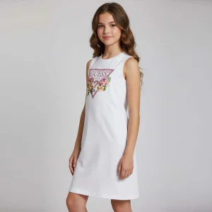Abito GUESS bianco con logo rosa 8 anni - 16 anni