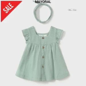 Abito e Fascia MAYORAL verde in cotone da neonata