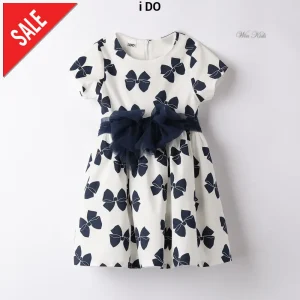 Abito I DO fantasia fiocchi bianco e blu dalla 12 mesi alla 8 anni