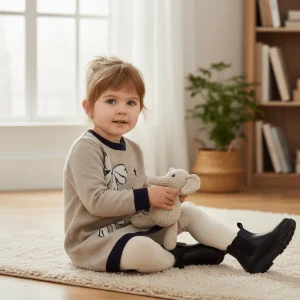 Abito MAYORAL in maglia stampa fiocchi beige e blu