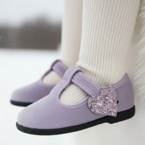 Ballerine SPINDOCTOR in velluto lilla con chiusura con velcro e cuoricino glitter MADE IN ITALY 19 - 22
