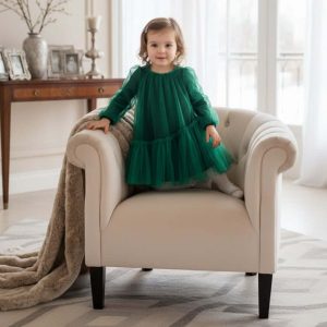 Abito MONNALISA per occasioni speciali in tulle manica lunga verde 3 anni