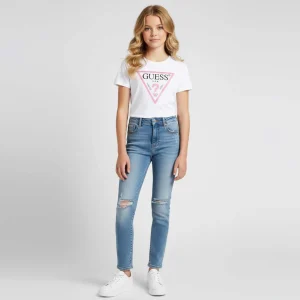 T-shirt GUESS bianca logo laminato 8 anni - 16 anni