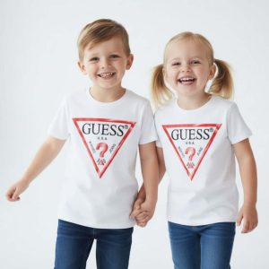 T-shirt GUESS bianca in cotone con logo unisex 2 anni - 7 anni
