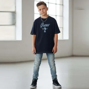 T-shirt GUESS blu logo azzurro over size fit 8 anni - 16 anni