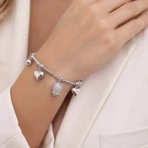Bracciale Ginevra argento con pendenti cuore e campanella