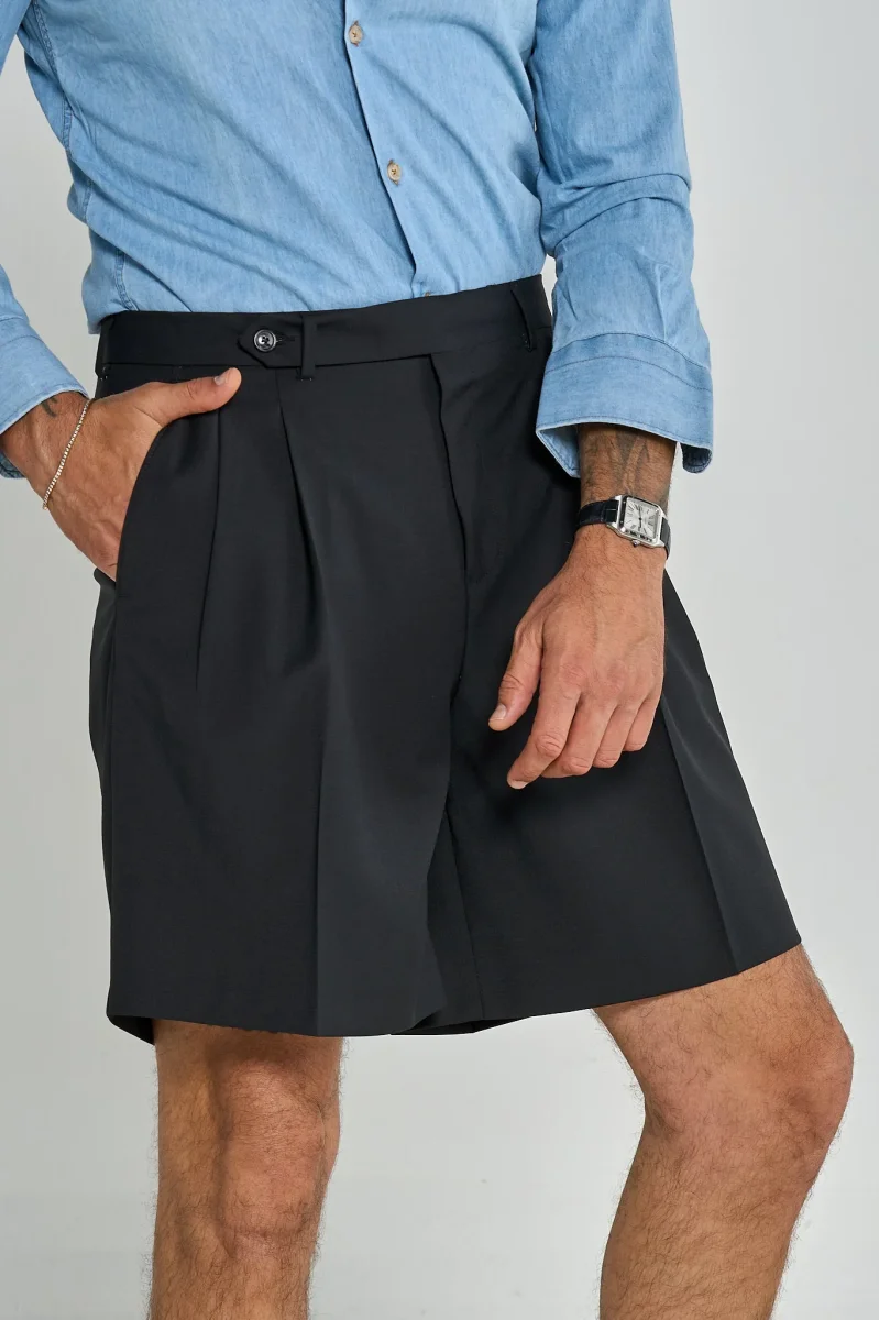 Bermuda Cinta Lunga con Passanti Nero Milano - immagine 5