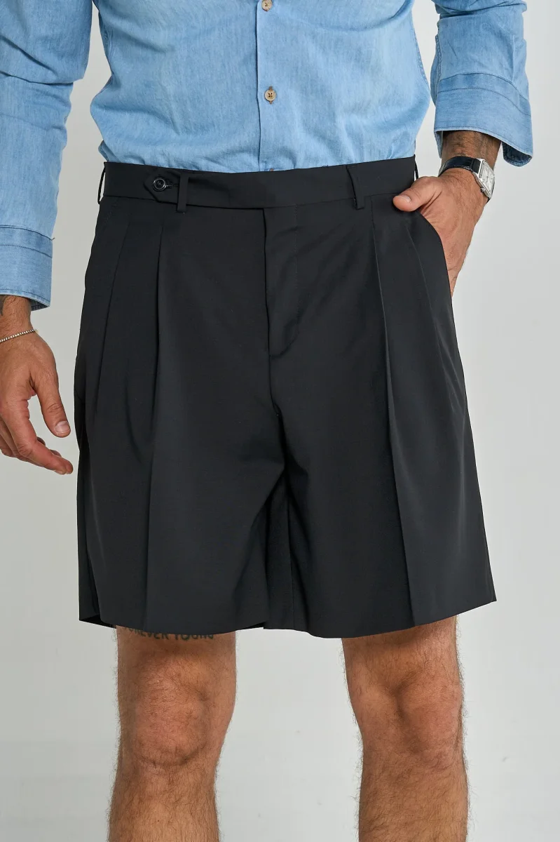 Bermuda Cinta Lunga con Passanti Nero Milano - immagine 2