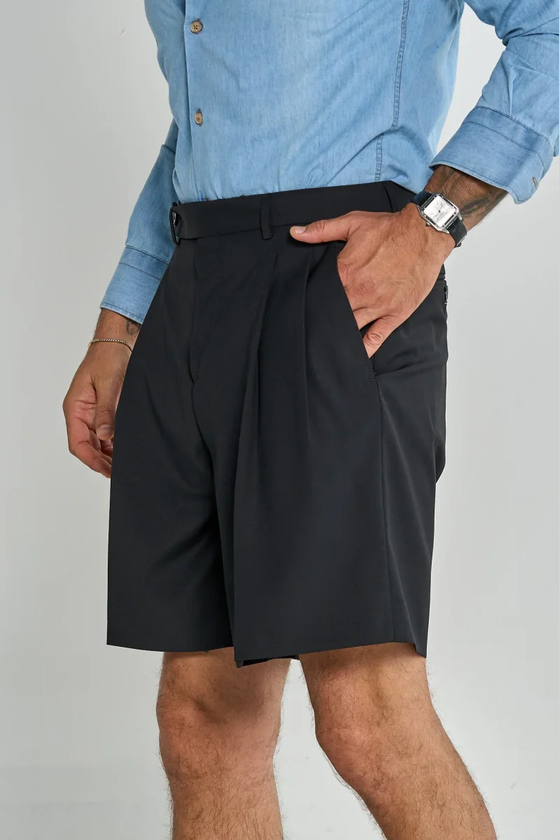 Bermuda Cinta Lunga con Passanti Nero Milano - immagine 3