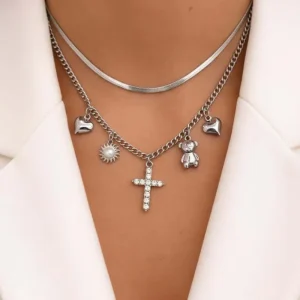 Doppia collana argento con ciondoli