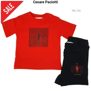Completo CESARE PACIOTTI baby kids e junior t-shirt rossa e bermuda nero 6 mesi - 16 anni