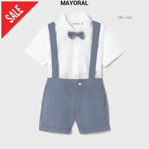 Completo MAYORAL bermuda con bretelle camicia e papillon 6 mesi - 4 anni