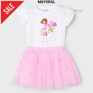 Completo MAYORAL bianco rosa t-shirt e gonna 2 anni - 10 anni