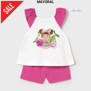 Completo MAYORAL canotta e pantaloncino bianco fuxia 6 mesi - 4 anni
