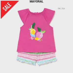 Completo  MAYORAL frutti fucsia t-shirt e pantaloncino dalla 6 mesi alla 4 anni
