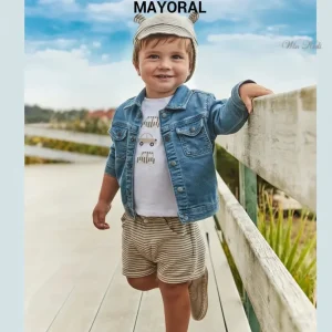 Completo MAYORAL t-shirt bermuda e cappello fantasia rigata 6 mesi - 4 anni