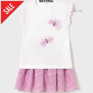 Completo MAYORAL t-shirt e gonna farfalle rosa 6 mesi - 4 anni