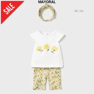 Completo MAYORAL t-shirt leggings e fascia margherite giallo 1 mese - 18 mesi