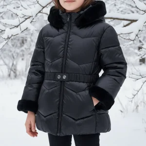 Giubbotto MAYORAL con cintura ed ecopelliccia nero 2 anni - 10 anni