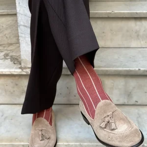 Calza in Cashmere e Cotone a Righe Tegola e Beige