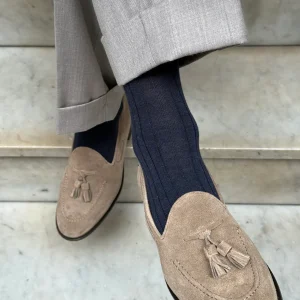 Calza in Cashmere e Cotone a Coste Blu