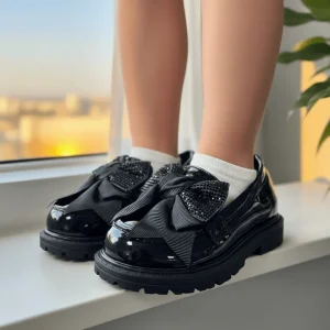 Mocassini neri bambina con fiocco dal 25 al 36