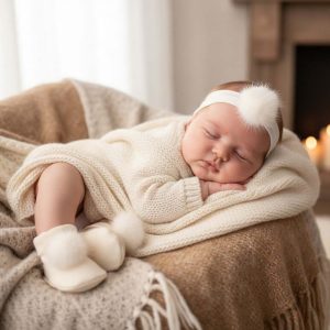 Fascia e Scarpine a calzino MAYORAL con pompon neonata panna 0 mesi - 6 mesi