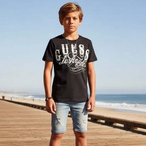 T-shirt GUESS bambino nera logo bianco 8 anni - 16 anni