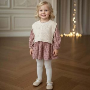 Abito MAYORAL completo di gilet in maglia rosa e beige 6 mesi - 4 anni