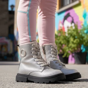 Scarpe Anfibio PRIMIGI glitter platino con charms dal 24 al 35