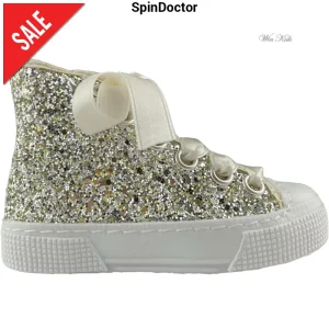 Scarpe SPINDOCTOR con glitter platino e lacci raso dal 24 fino al 40
